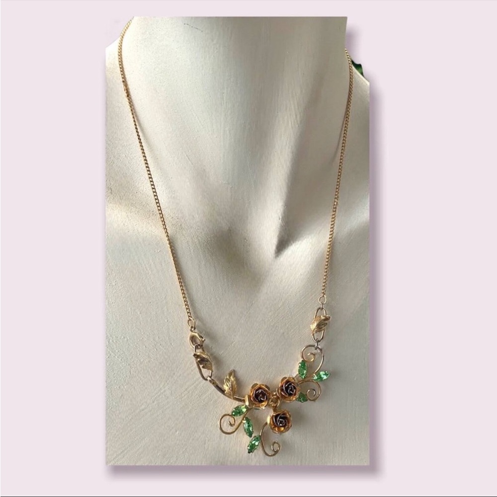 Bond Boyd Crystal Necklace Sterling Silver Vintage Green Floral
